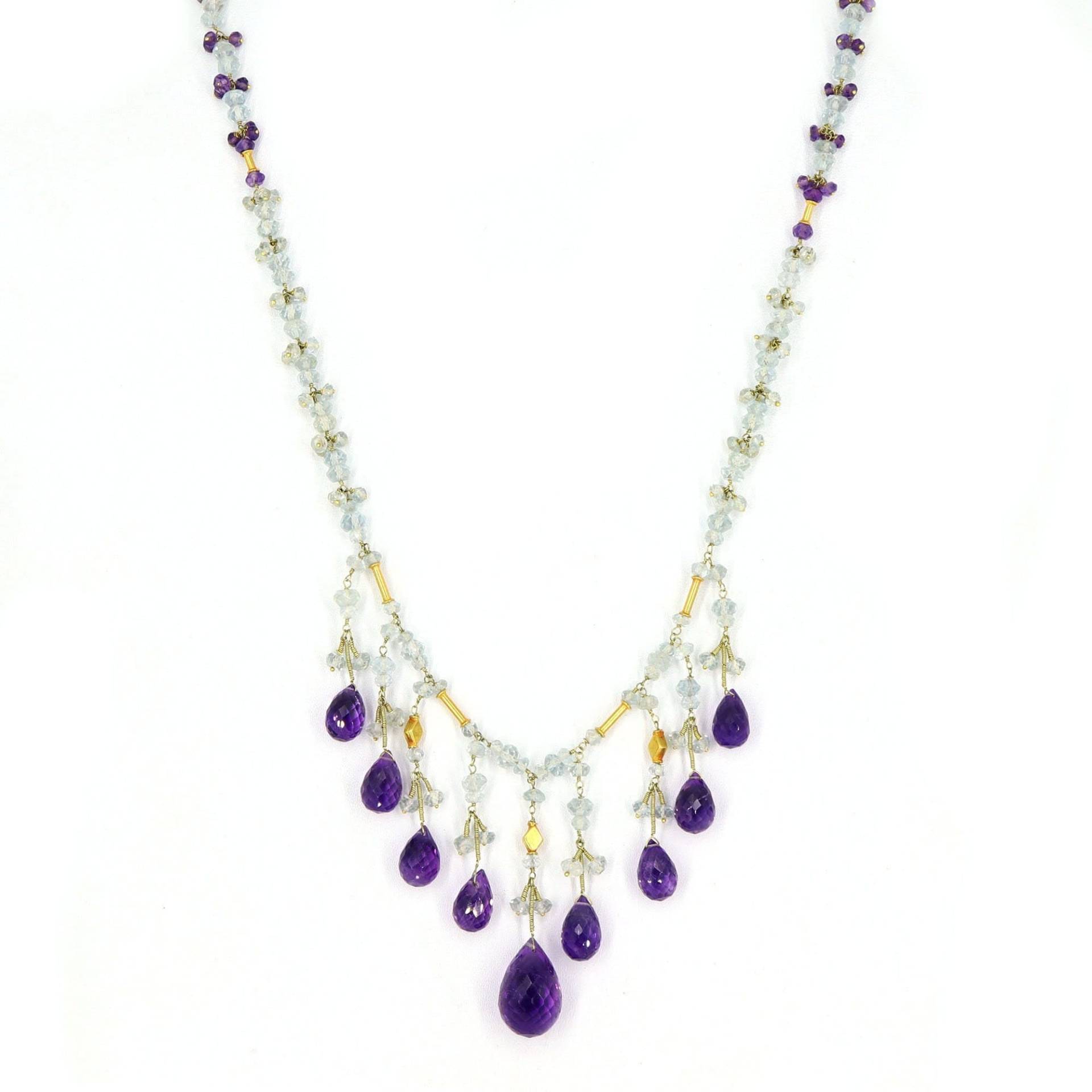 Lila Amethyst Karneol Schliff Edelstein Briolette Halskette, 18K Und 14K Gelbgold Halskette Februar Geburtsstein von Shubhkrishnajewels