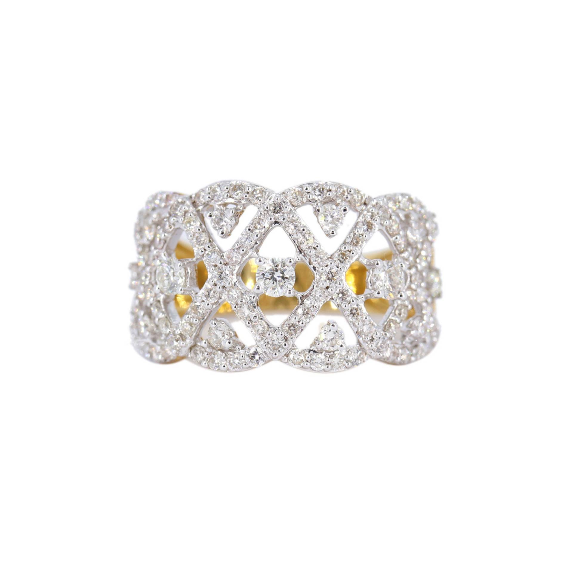 Natürlicher Diamant Ohrstecker Ring, 18K Massiver Gelbgold Pave & Prong Setting, Halbe Wege Breites Ewigkeitsband, Statement Band in Gold von Shubhkrishnajewels