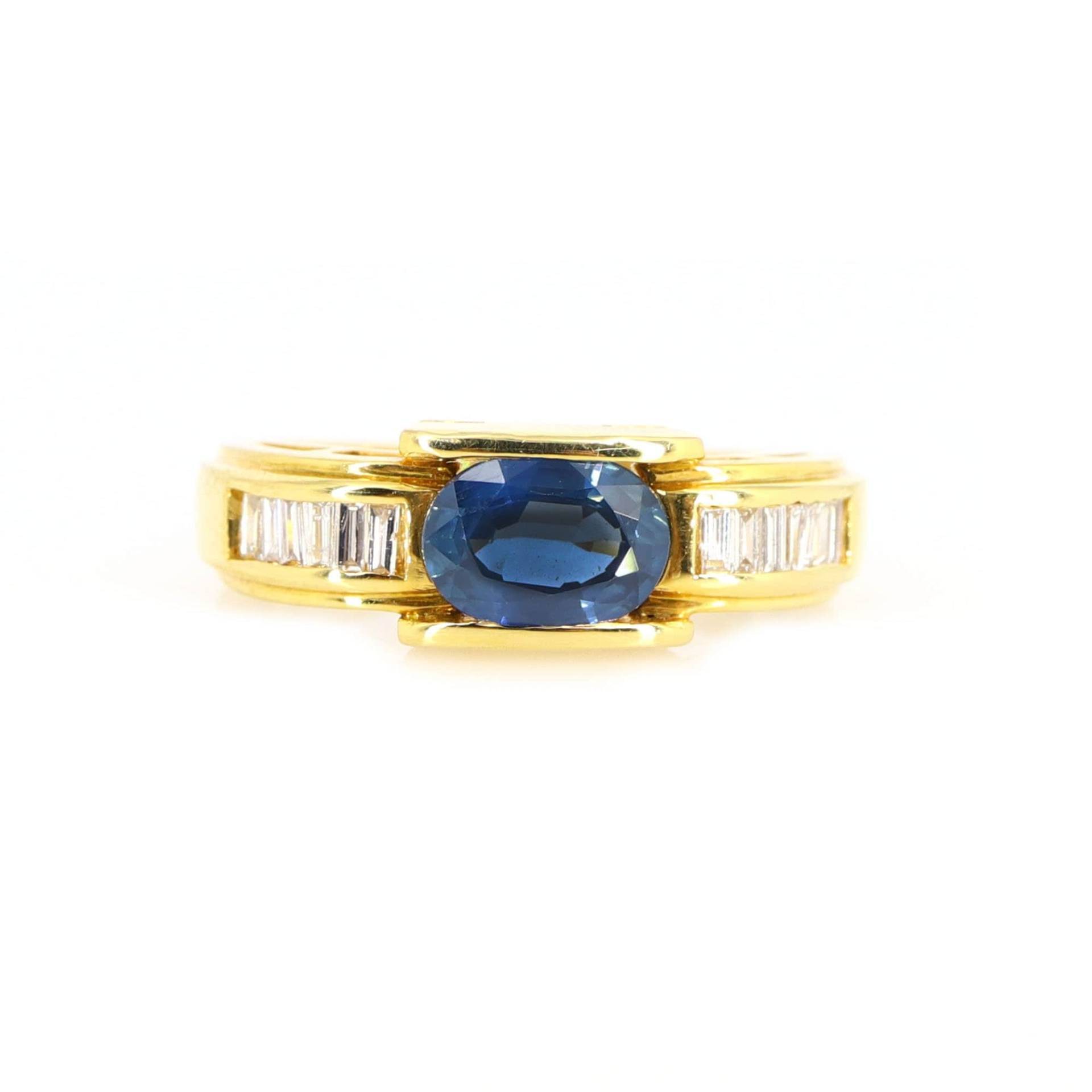 Natürlicher Diamant & Blauer Saphir Herren Ring, 18K Massive Gelbgold Oval Cut Koneredschliff Ring, Unisex Gold Ring von Shubhkrishnajewels