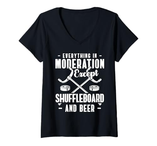 Damen Everything In Moderation Except Shuffleboard Game T-Shirt mit V-Ausschnitt von Shuffleboard Spiel Sportart Design