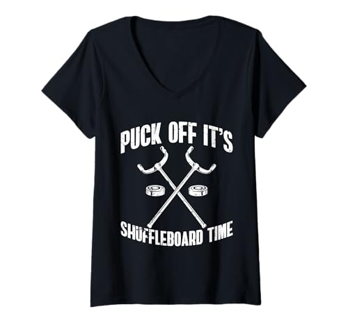 Damen Puck Off Its Shuffleboard Time Game T-Shirt mit V-Ausschnitt von Shuffleboard Spiel Sportart Design