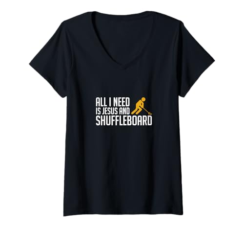 Damen All I Need is Jesus and Shuffleboard Player T-Shirt mit V-Ausschnitt Damen All I Need is Jesus and Shuffleboard Player T-Shirt mit V-Ausschnitt von Shuffleboard Spiel Sportart Designs Idee