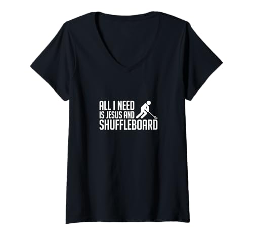 Damen All I Need is Jesus and Shuffleboard Player T-Shirt mit V-Ausschnitt Damen All I Need is Jesus and Shuffleboard Player T-Shirt mit V-Ausschnitt von Shuffleboard Spiel Sportart Designs Idee