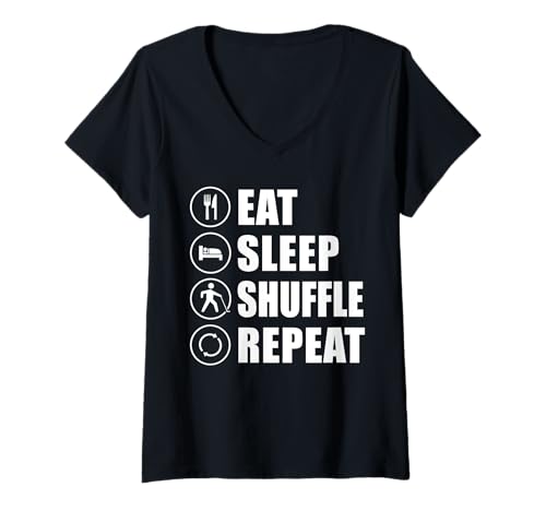 Damen Eat Sleep Shuffle Repeat Player T-Shirt mit V-Ausschnitt von Shuffleboard Spiel Sportart Designs Idee