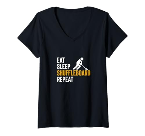 Damen Eat Sleep Shuffleboard Repeat Player T-Shirt mit V-Ausschnitt von Shuffleboard Spiel Sportart Designs Idee