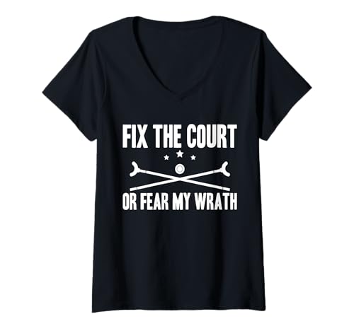 Damen Fix The Court Or Fear My Wrath Shuffleboard Player T-Shirt mit V-Ausschnitt von Shuffleboard Spiel Sportart Designs Idee