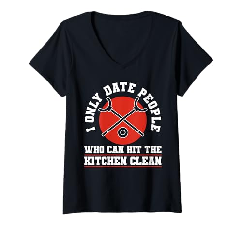 Damen I Only Date People Who Can Hut The Kitchen Clean T-Shirt mit V-Ausschnitt von Shuffleboard Spiel Sportart Designs Idee