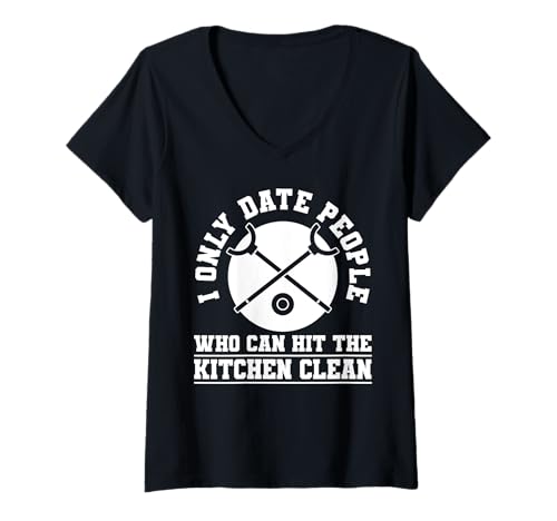 Damen I Only Date People Who Can Hut The Kitchen Clean T-Shirt mit V-Ausschnitt von Shuffleboard Spiel Sportart Designs Idee