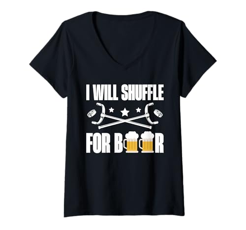 Damen I Will Shuffle for Beer Shuffleboard Player T-Shirt mit V-Ausschnitt von Shuffleboard Spiel Sportart Designs Idee