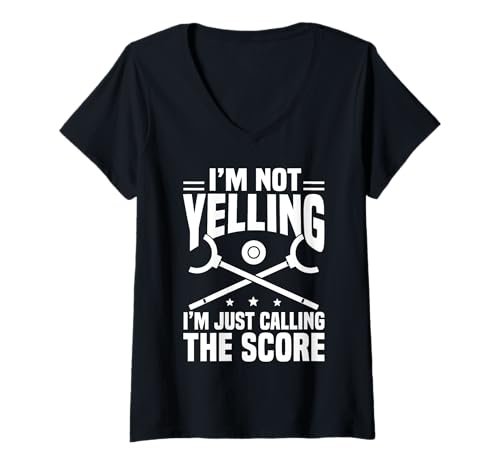 Damen Im Not Yelling Im Just Calling The Score Shuffleboard Player T-Shirt mit V-Ausschnitt von Shuffleboard Spiel Sportart Designs Idee
