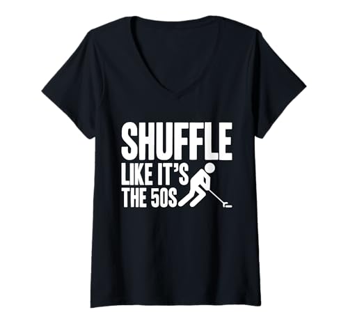 Damen Shuffle Like Its The 50s Shuffleboard Player T-Shirt mit V-Ausschnitt von Shuffleboard Spiel Sportart Designs Idee