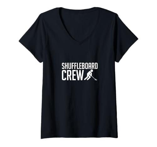 Damen Shuffleboard Crew Player T-Shirt mit V-Ausschnitt von Shuffleboard Spiel Sportart Designs Idee