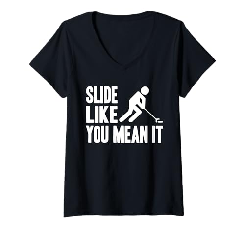 Damen Slide Like You Mean It Shuffleboard Player T-Shirt mit V-Ausschnitt von Shuffleboard Spiel Sportart Designs Idee