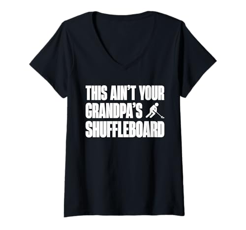 Damen This Aint Your Grandpas Shuffleboard Player T-Shirt mit V-Ausschnitt von Shuffleboard Spiel Sportart Designs Idee