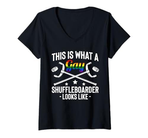 Damen This is What A Gay Shuffleboarder Looks Like LGBT T-Shirt mit V-Ausschnitt von Shuffleboard Spiel Sportart Designs Idee
