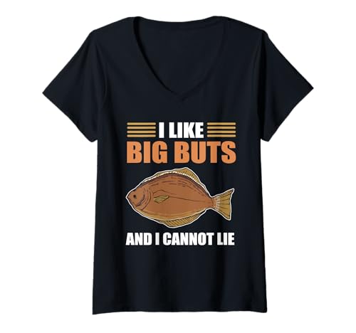 Damen I Like Big Buts and I Cannot Lie Heilbutt Fishing T-Shirt mit V-Ausschnitt Damen I Like Big Buts and I Cannot Lie Heilbutt Fishing T-Shirt mit V-Ausschnitt von Shuggy's Backprint Halibut Fishing Gifts