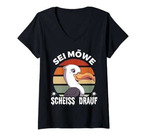 Damen Sei Möwe Scheiss Drauf Lustiger Möwen Sarkasmus Spruch T-Shirt mit V-Ausschnitt Damen Sei Möwe Scheiss Drauf Lustiger Möwen Sarkasmus Spruch T-Shirt mit V-Ausschnitt von Shuggy's Möwe Geschenke