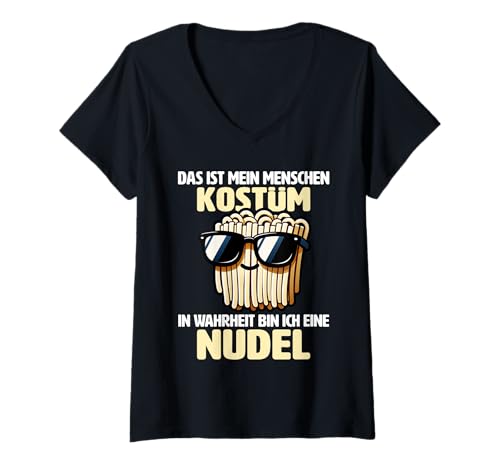 Damen Das Ist Mein Menschen Kostüm Eigentlich Bin Ich Eine Nudel T-Shirt mit V-Ausschnitt Damen Das Ist Mein Menschen Kostüm Eigentlich Bin Ich Eine Nudel T-Shirt mit V-Ausschnitt von Shuggy's Nudel Geschenke