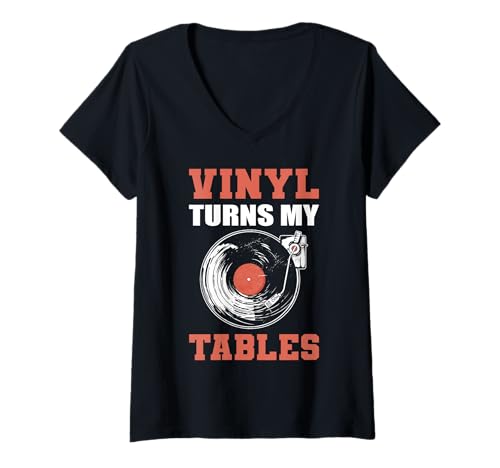 Damen Vinyl Turns My Tables Schallplattensammeln T-Shirt mit V-Ausschnitt Damen Vinyl Turns My Tables Schallplattensammeln T-Shirt mit V-Ausschnitt von Shuggy's Vinyl Record Collecting Gifts