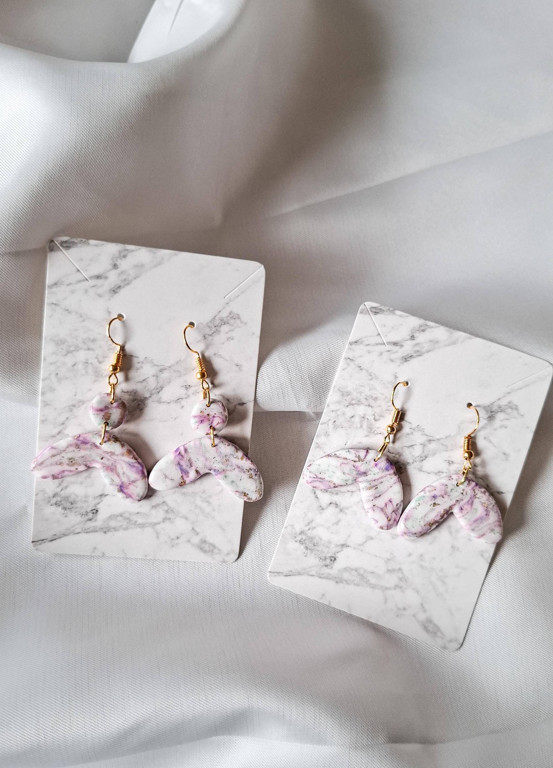 Polymer Clay Ohrringe | Marmor Look Rosa Weiß Handgemachter Schmuck von ShuisEscapeHandmade