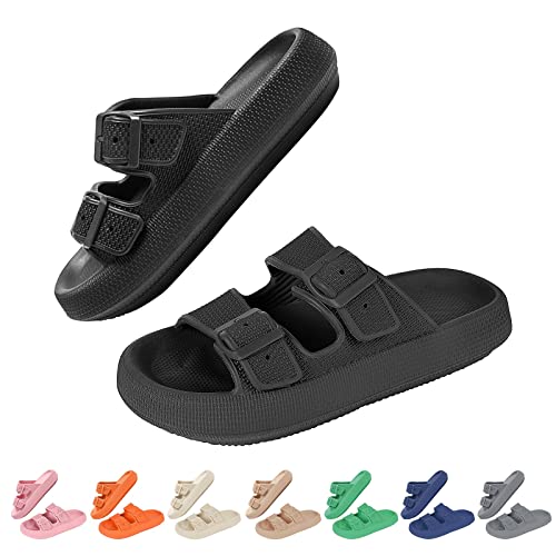 Shujin Cozy Slides Damen Herren Kissenrutschen Pantoffeln Rutschfeste Dicker Sohle Super Weich Slippers Hausschuhe Badeschlappen Dusche Badeschuhe(Schwarz 1, 44/45 Tag-43/44 EU) von Shujin