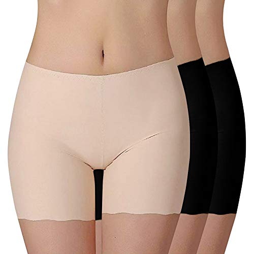 Shujin Damen 3er Pack Unterhose Unter Rock Kleid Anti-Chafing Nahtlose Boyshort Sicherheits Shorts Hoher Bund Cool Kurz Leggings Radlerhose Boxershorts Unterwäsche(Schwarz+schwarz+Hautfarbe,M) von Shujin