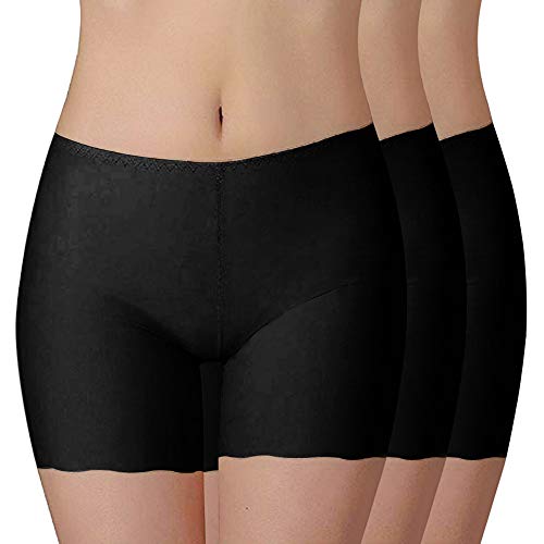 Shujin Damen 3er Pack Unterhose Unter Rock Kleid Anti-Chafing Nahtlose Boyshort Sicherheits Shorts Hoher Bund Cool Kurz Leggings Radlerhose Boxershorts Unterwäsche(Schwarz+schwarz+schwarz,M) von Shujin