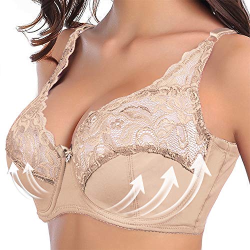 Shujin Damen BH mit Bügel Geblümt Spitze V Push-Up Bra Büstenhalter Soft Verstellbare Ultradünn BH Große Größen Cup von Shujin