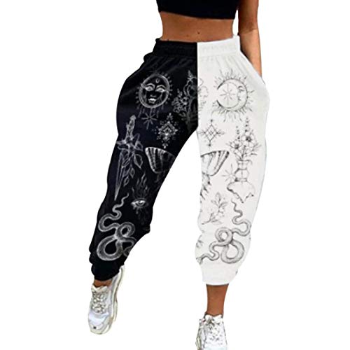 Shujin Damen Jogginghose Cargo Sporthose Farbblock Elastischer Bund Sweatpants Loose Fit Baggy Trainingshose Freizeithose Yogahosen mit Taschen(Sterne und Mond，L) von Shujin