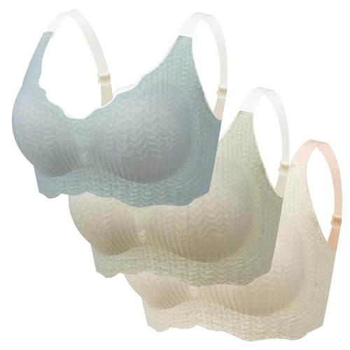 Shujin Elrosoy Jelly Gel Shaping BH,Gel Formender Komfort-BH für Damen Soft BH ohne Bügel Push Up Nahtlos Spitzen Bra Weich Bügelloser Bustier für Schlafen Yoga(Weiß+Hellblau+Hellgrün,L) von Shujin