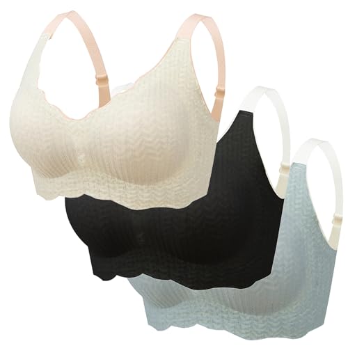 Shujin Elrosoy Jelly Gel Shaping BH,Gel Formender Komfort-BH für Damen Soft BH ohne Bügel Push Up Nahtlos Spitzen Bra Weich Bügelloser Bustier für Schlafen Yoga(Weiß+Schwarz+Hellblau,M) von Shujin