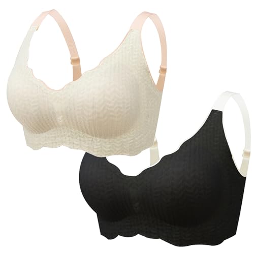 Shujin Elrosoy Jelly Gel Shaping BH,Gel Formender Komfort-BH für Damen Soft BH ohne Bügel Push Up Nahtlos Spitzen Bra Weich Bügelloser Bustier für Schlafen Yoga(Weiß+Schwarz,L) von Shujin