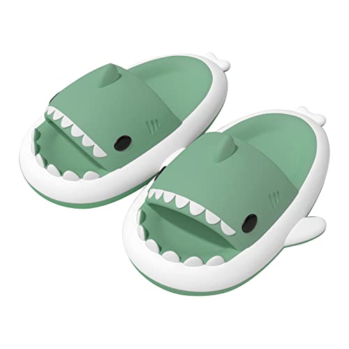 Shujin Hai Hausschuhe Unisex Shark Slippers Cloud Slides rutschfeste Badeschlappen Soft Badelatschen Super Weich Dusche Badeschuhe Hai Schlappen(Grün Weiß,38/39) von Shujin