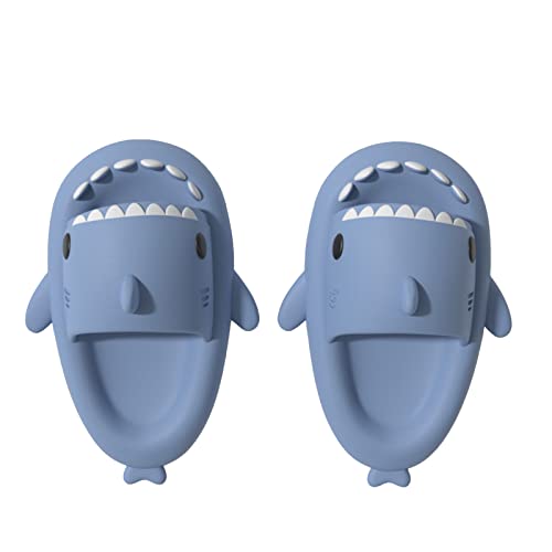Shujin Kinder Shark Slides,Niedliche Hai Hausschuhe Jungen Mädchen Bequeme Super Weich Cloud Slipper Pillow Slides Rutschfest Badeschuhe Schlappen Strand Sandalen Sommer(Dunst blau,EU 25/26) von Shujin