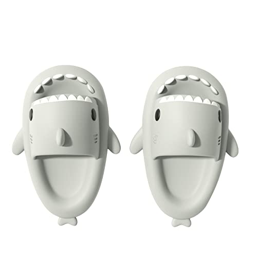 Shujin Kinder Shark Slides,Niedliche Hai Hausschuhe Jungen Mädchen Bequeme Super Weich Cloud Slipper Pillow Slides Rutschfest Badeschuhe Schlappen Strand Sandalen Sommer(Grau,EU 33/34) von Shujin