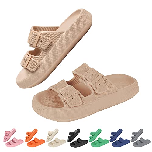 Shujin Cozy Slides Damen Herren Kissenrutschen Pantoffeln Rutschfeste Dicker Sohle Super Weich Slippers Hausschuhe Badeschlappen Dusche Badeschuhe(Beige 1, 39/40 Tag-38/39 EU) von Shujin