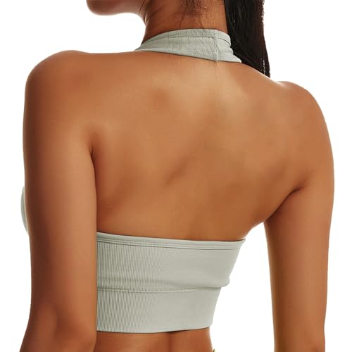 Shujin Neckholder Sport BH Damen Rückenfrei Gepolstert Cups Bustier Ohne Bügel Push up Backless Sport Bra Mittlerer Halt Workout BH Crop Top für Yoga Fitness(1pc-Minzgrün,XL) von Shujin