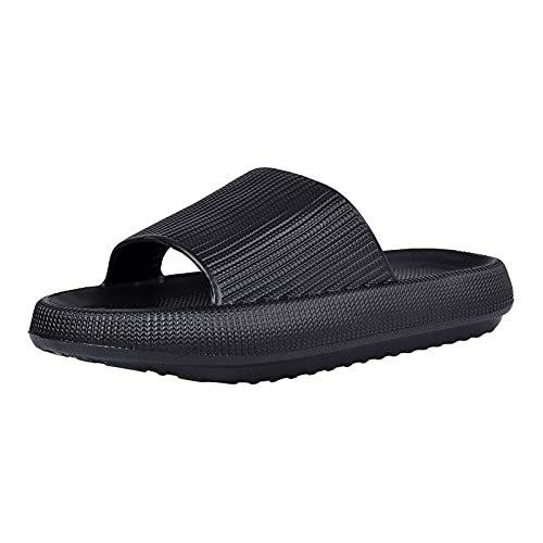 Shujin Schlappen Unisex Badelatschen Bequem Wolken Slipper Super Weich Dick Anti-Rutsch Hausschuhe Herren Damen Sommer Pantoletten Cloudyzz latschen(Schwarz,EU 38/39) von Shujin