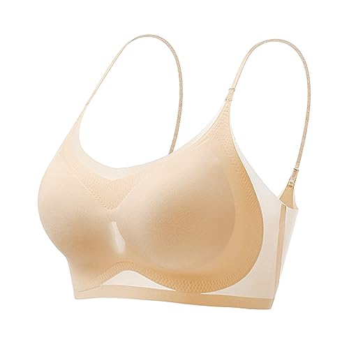 Shujin Ultradünner Sommer-Komfort-BH aus Eisseide in Übergröße,Soft BH ohne Bügel Gepolstert Push Up Ice Silk Air Bra Nahtloser Atmungsaktiv Bügelloser Bustier für Schlafen Yoga(Hautfarbe,XL) von Shujin