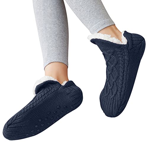 Shujin Unisex Kuschelsocken mit ABS Sohle Winter Strick Stoppersocken Warme Hüttensocken Dicke Hausschuhe Socken Bettscoken Flauschig Pantoffelsocken(Schwarzblau,43/45 EU) von Shujin