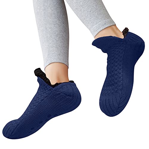 Shujin Unisex Kuschelsocken mit ABS Sohle Winter Strick Stoppersocken Warme Hüttensocken Dicke Hausschuhe Socken Bettscoken Flauschig Pantoffelsocken(Schwarzblau&Schwarz,35/39 EU) von Shujin