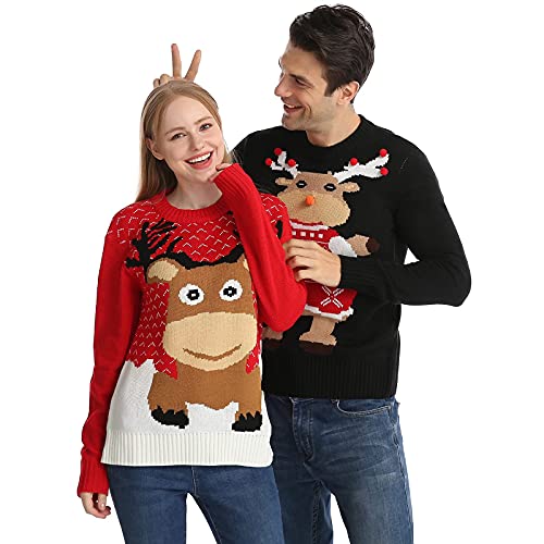 Shujin Unisex Weihnachtspullover Herren Damen Lustig Weihnachtspulli Strickpullover Xmas Pullover Ugly Christmas Sweater Jumper mit Rundhals für Weihnachtsparty(Rot,XL) von Shujin