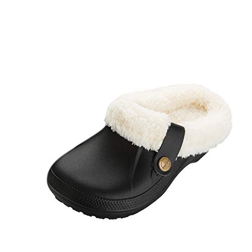 Shujin Unisex Winter Clogs Gefüttert Damen Herren Warm Hausschuhe Plüsch Pantoletten Slip On wasserdichte Gartenschuhe rutschfeste Home Slipper Gartenclogs(B Schwarz,EU 40/41) von Shujin