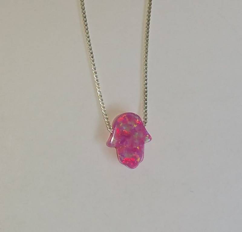 Rosa Opal Hamsa Hand Kette von ShukisJudaica