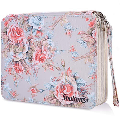 Shulaner 120 Slots Federmäppchen mit Reißverschluss Großer Oxford Federmappe 120 Pen Organizer Buntstiftetui Pencil Case - Rosen Champagner von Shulaner