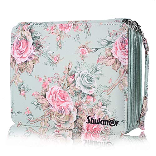 Shulaner 168 Slots Buntstiftetui Federmäppchen mit Reißverschluss Große Oxford Federmappe 168 Pencil Case Organizer - Rose Grün von Shulaner