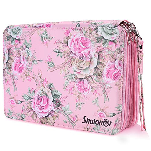 Shulaner 200 Slots Buntes Federmäppchen mit Reißverschluss Buntstift-Etui Oxford Pencil Case Organizer Bag große Kapazität Buntstiftetui - Rosa von Shulaner