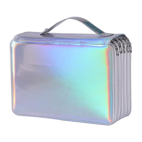 Shulaner 250 Slots Federmäppchen mit 5 Reißverschluss Verschluss Bleistifttasche wasserdichte PU Leder Stift Organizer (Silber) von Shulaner