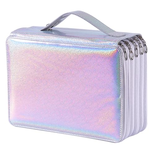 Shulaner 250 Slots Federmäppchen mit 5 Reißverschluss Verschluss Bleistifttasche wasserdichte PU Leder Stift Organizer (Silberglitter) von Shulaner