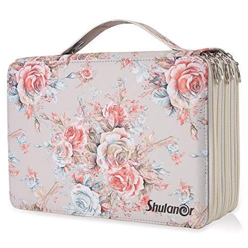 Shulaner 250 Slots Federmäppchen mit 5 fächer Reißverschluss Großer Federmappe Oxford Bleistifthalter Pencil Case Colouring Pencil Pouch Bag Holder - Rosen Champagner von Shulaner